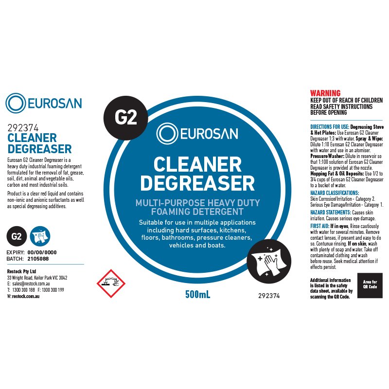 Eurosan Label G2 Cleaner Degreaser (to suit 500ml-1000ml Bottle) (each)