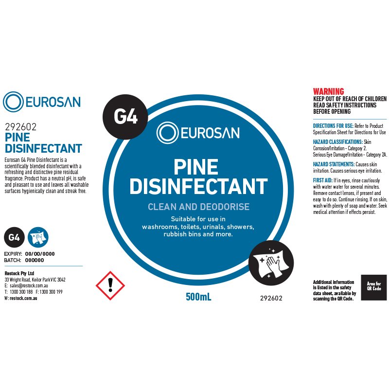 Eurosan Label G4 Pine Disinfectant (to suit 500ml-1000ml Bottle) (each)