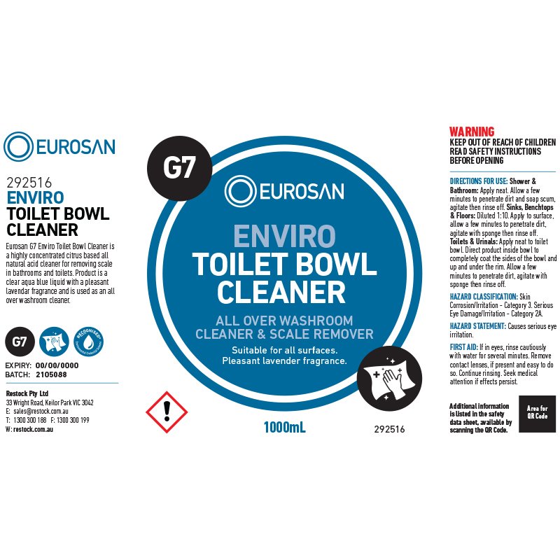 Eurosan Label G7 Enviro Toilet Bowl Cleaner (to suit 500ml-1000ml Bottle) (each)