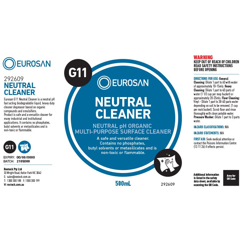 Eurosan Label G11 Neutral Cleaner  (to suit 500ml-1000ml Bottle) (each)