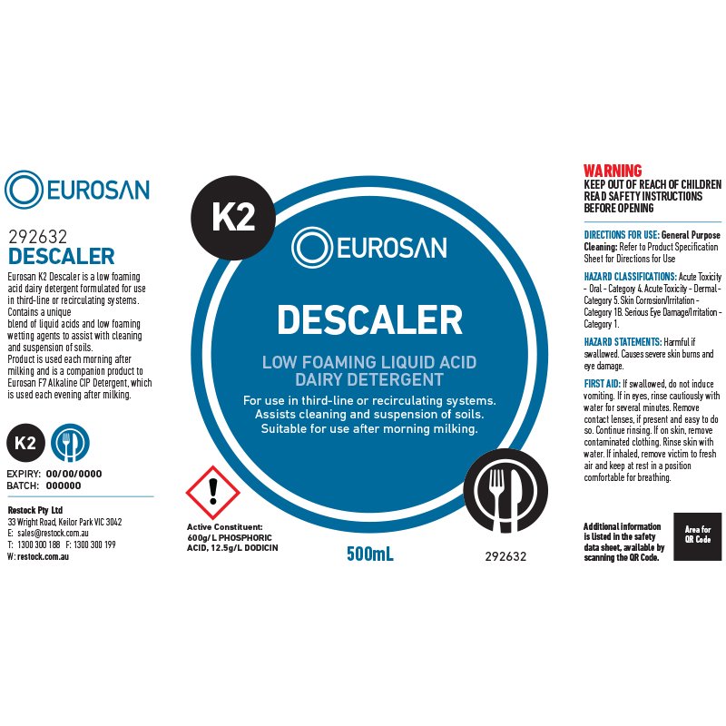 Eurosan Label K2 Descaler  (to suit 500ml-1000ml Bottle) (each)