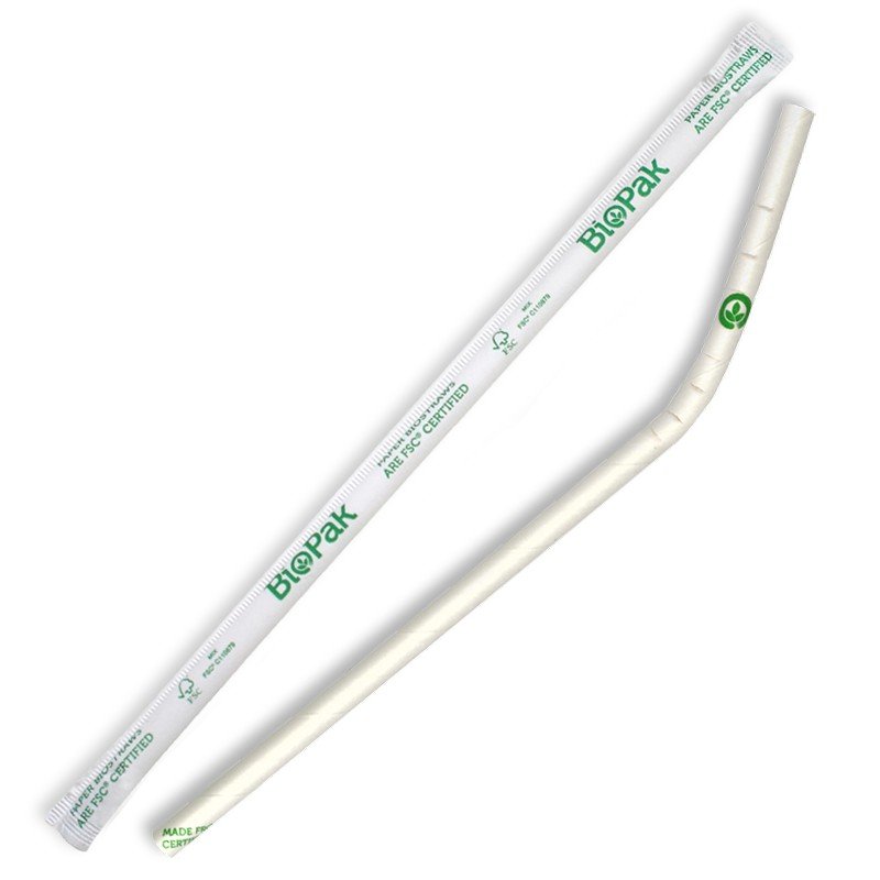 Biodegradable Regular White Bendable Individually Wrapped Straws 6mm (2500/ctn)