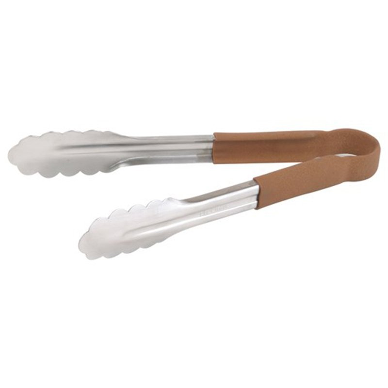 Stainless Steel Coloured Handle 23cm Tongs Brown (each)