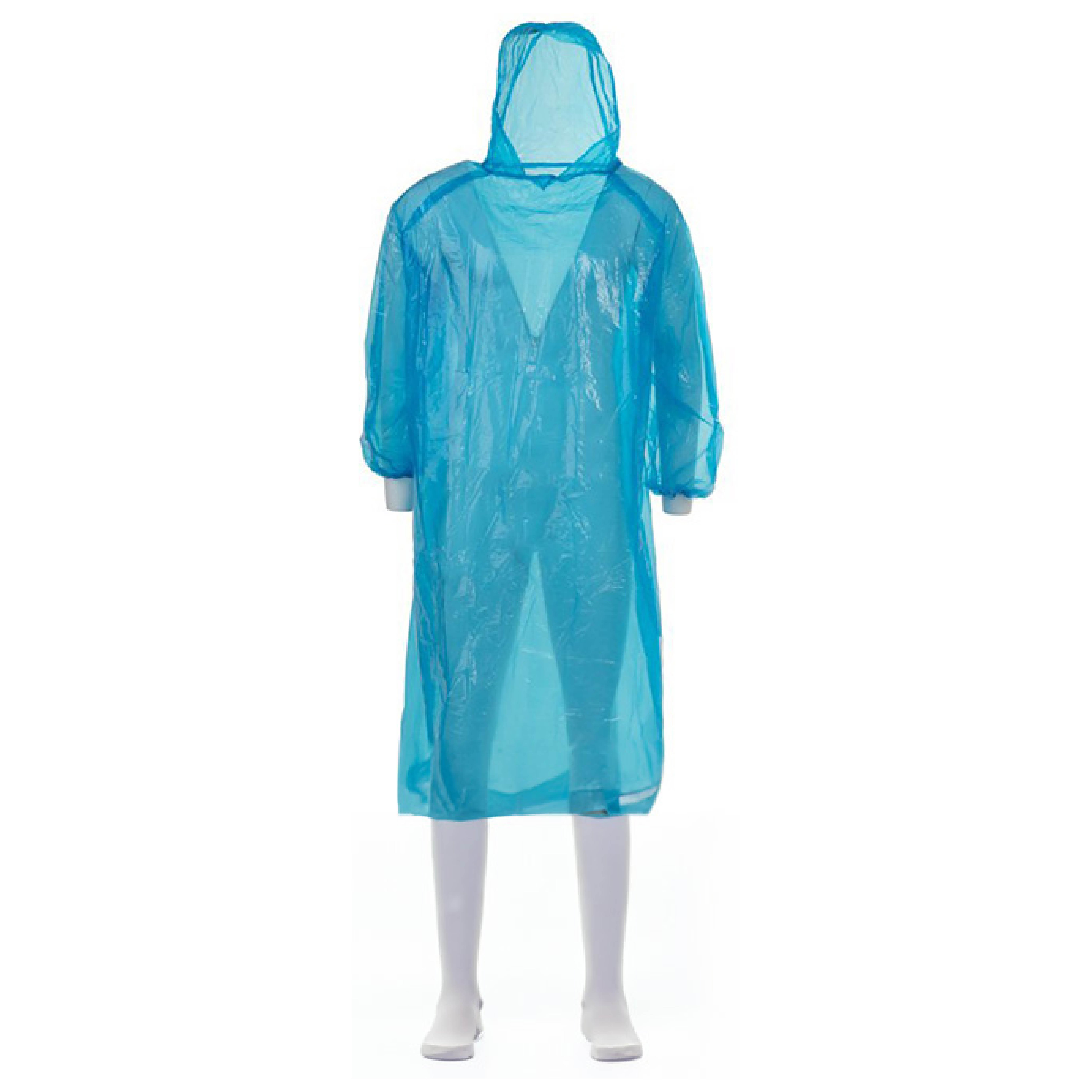 Protectaware Polyethylene Poncho with Hood & Elastic Sleeves Blue 1250mm (200/ct