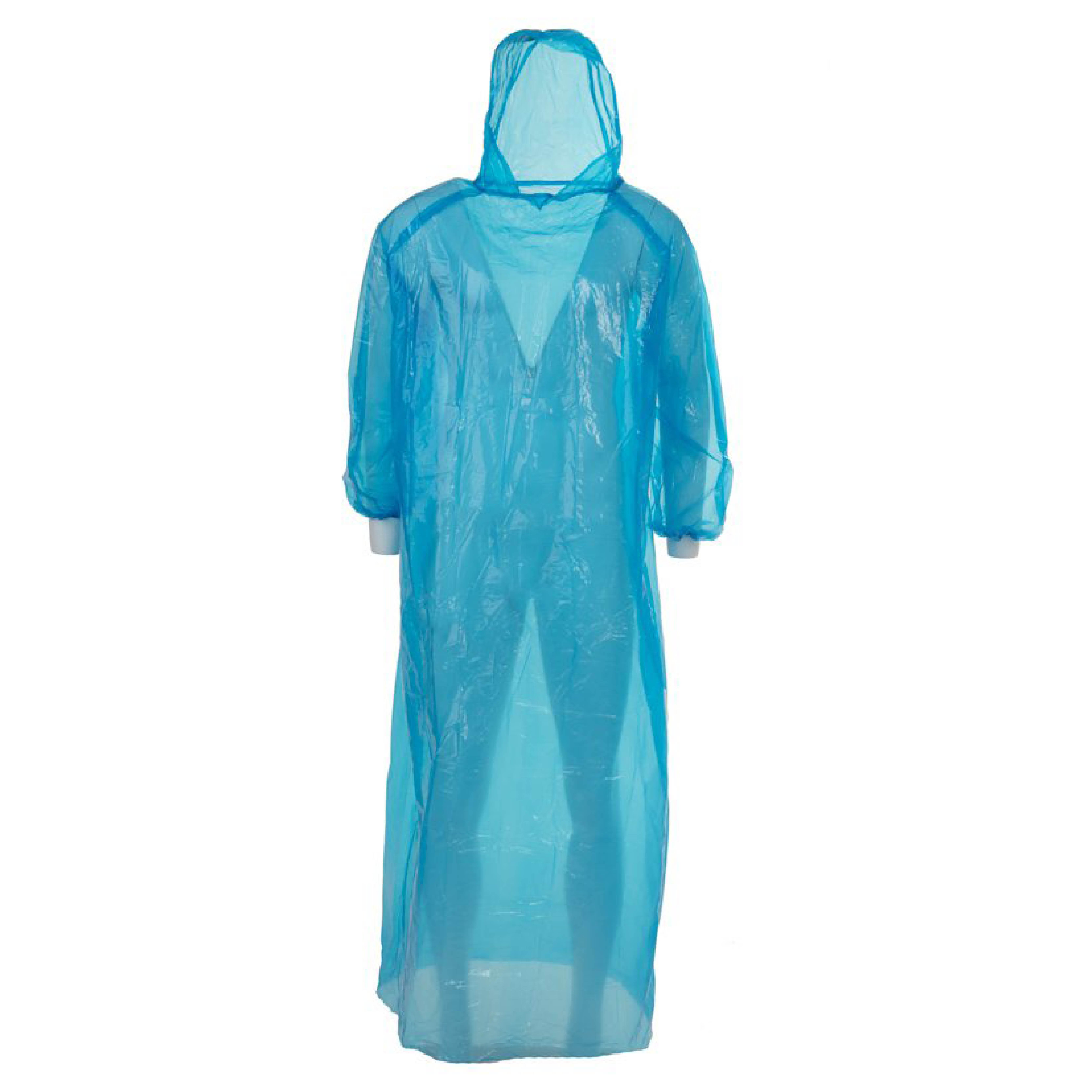 Protectaware Polyethylene Poncho with Hood & Elastic Sleeves Blue 1550mm (200/ct