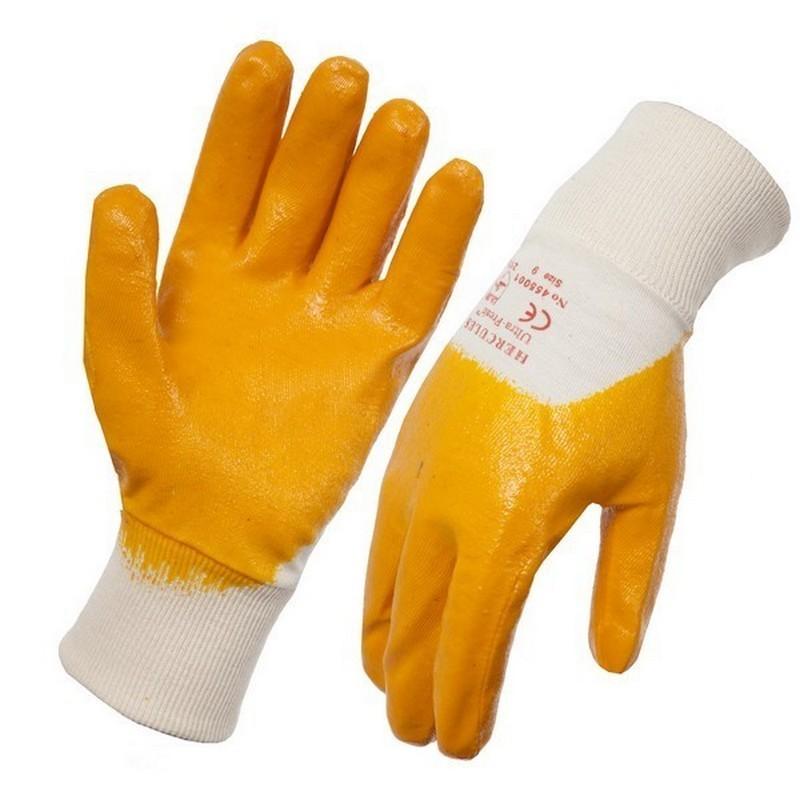Nitrile Yellow 3/4 Dipped Cotton Interlock Glove Knitted Wrist Large (1 pair)