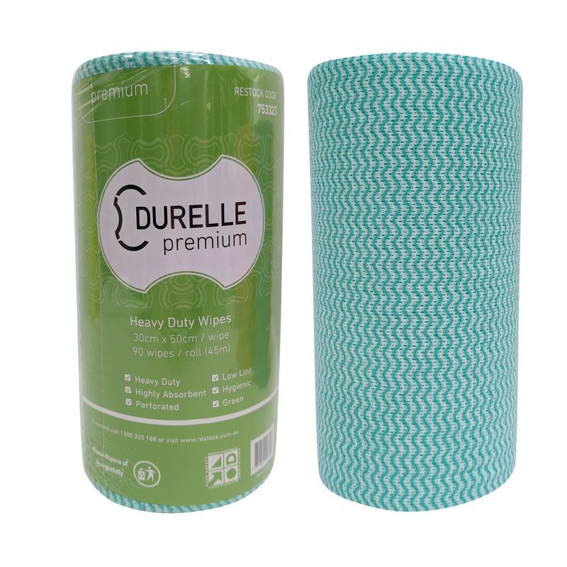 Durelle Premium Perforated (30 x 50cm) Wipes Green 45m 90 sheets/roll (each)