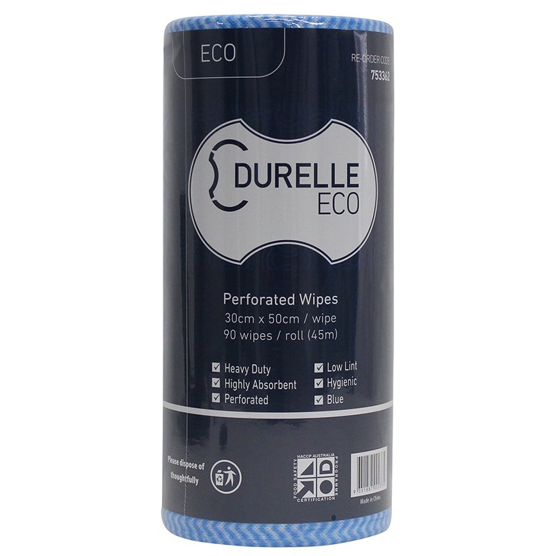 Durelle Eco Perforated (30 x 50cm) Wipes Blue 45m 90 sheets/roll (each)