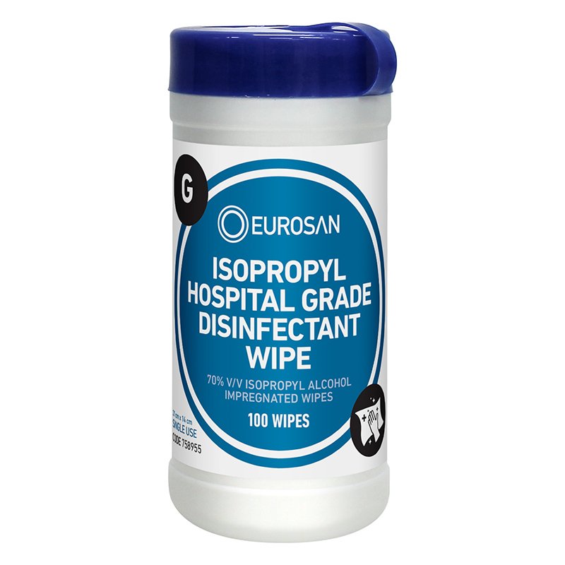 Eurosan Alcohol Sanitser Iso Wipes Small 21 x 14cm (100/canister)