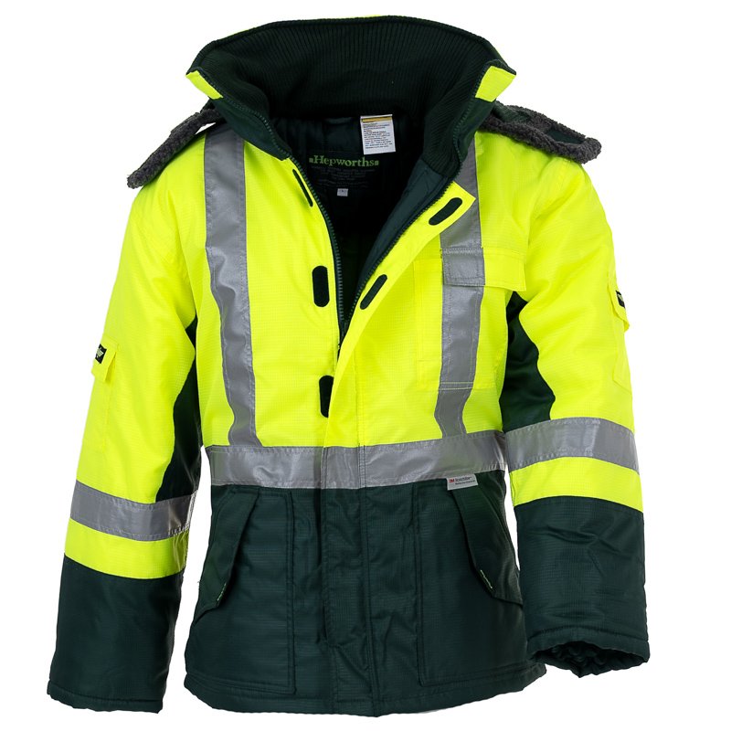 Reflective Freezer Jacket with removable Hood Green/Yellow 4XLarge (each)