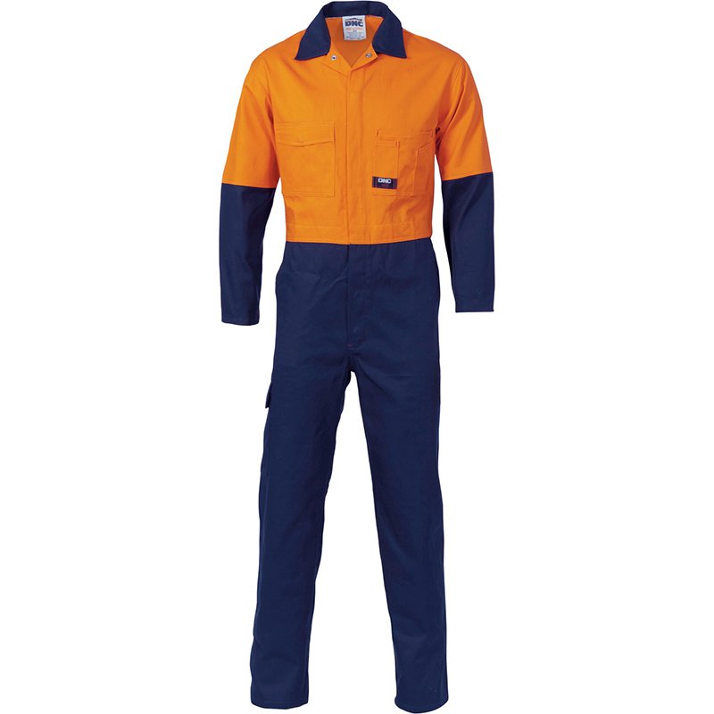 Hi Vis 100% Cotton Heavy Drill Orange/Navy Coverall with Cargo Pocket and Guset