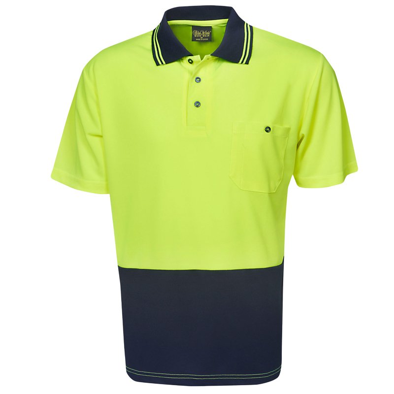 Hi Vis Yellow/Navy Short Sleeve Polyester Polo Chest 58cm Large (each)