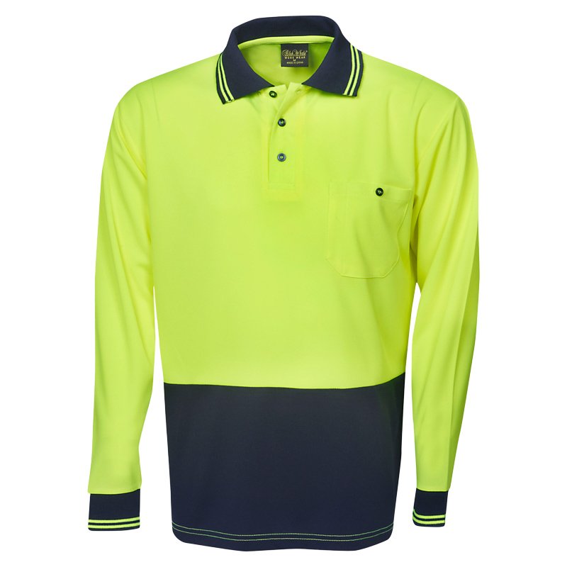 Hi Vis Yellow/Navy Long Sleeve Polyester Polo Chest 49cm XSmall (each)