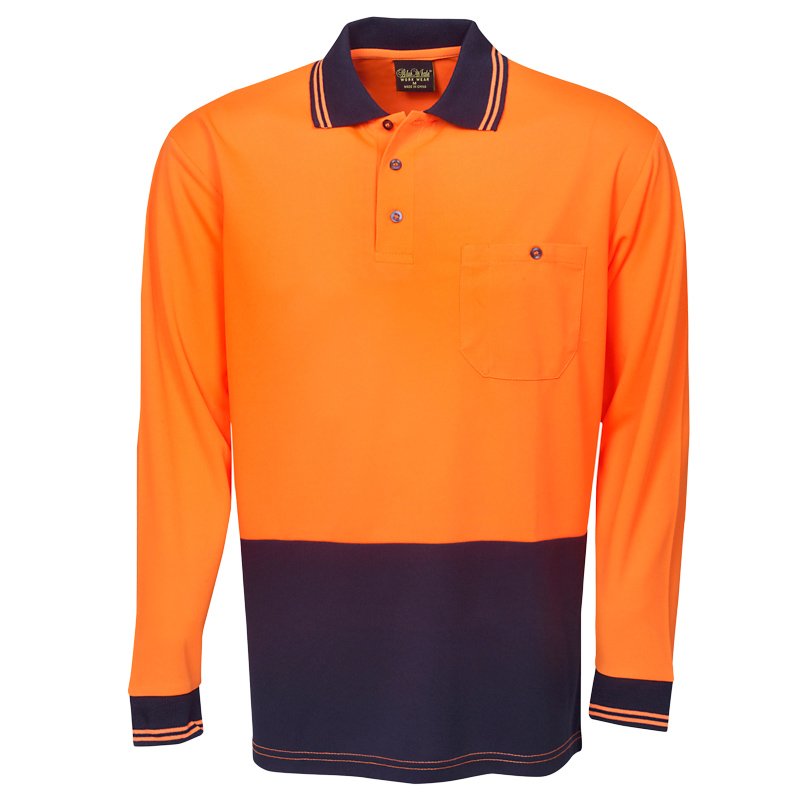 Hi Vis Orange/Navy Long Sleeve Polyester Polo Chest 52cm Small (each)