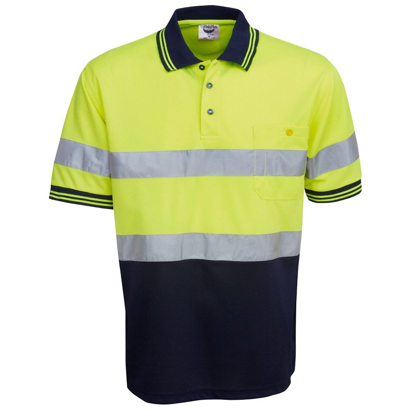 Hi Vis Yellow/Navy Day/Night Short Sleeve Polyester Polo Chest 52cm Small (each)