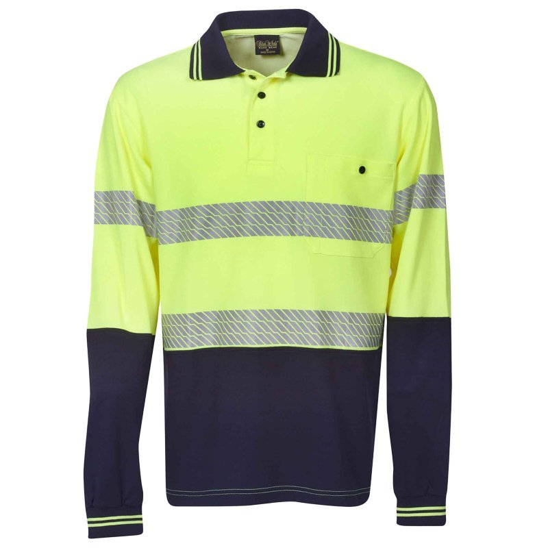 Hi Vis Yellow/Navy Day/Night Long Sleeve Polyester Polo Chest 49cm XSmall (each)