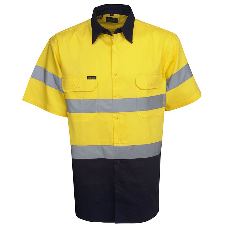 Hi Vis Day/Night Yellow/Navy Short Sleeve Cotton Drill Shirt Large (each)