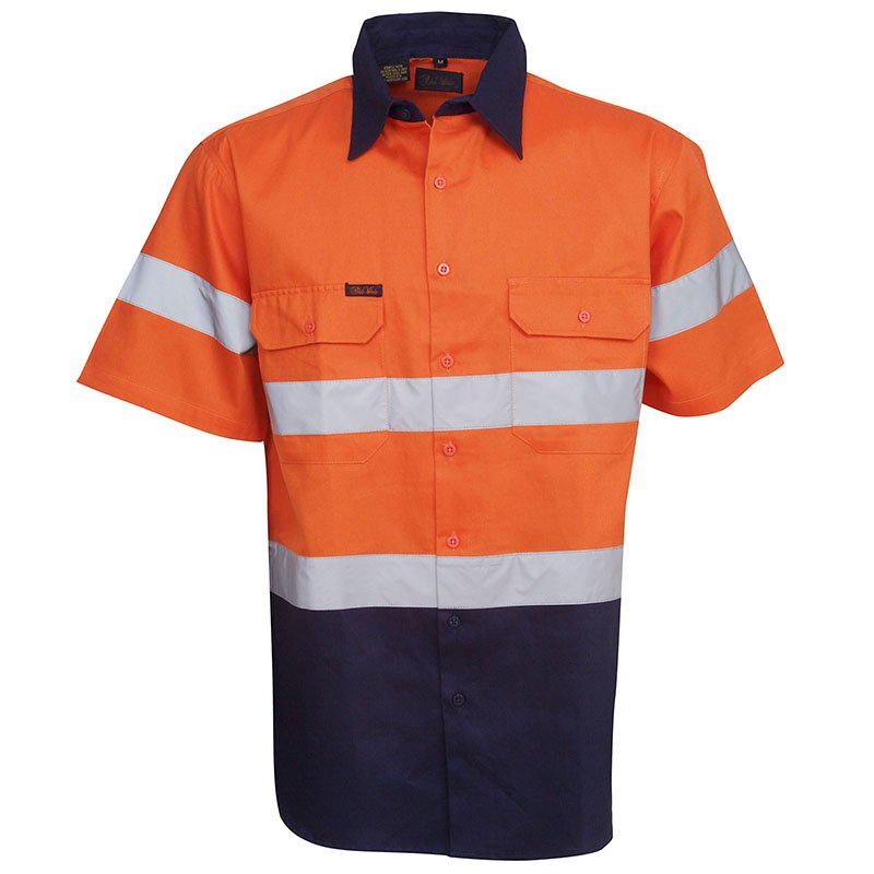 Hi Vis Day/Night Orange/Navy Short Sleeve Cotton Drill Shirt XSmall (each)