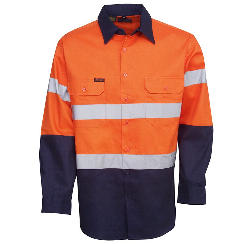 Hi Vis Day/Night Orange/Navy Long Sleeve Cotton Drill Shirt Collar XSmall (each)