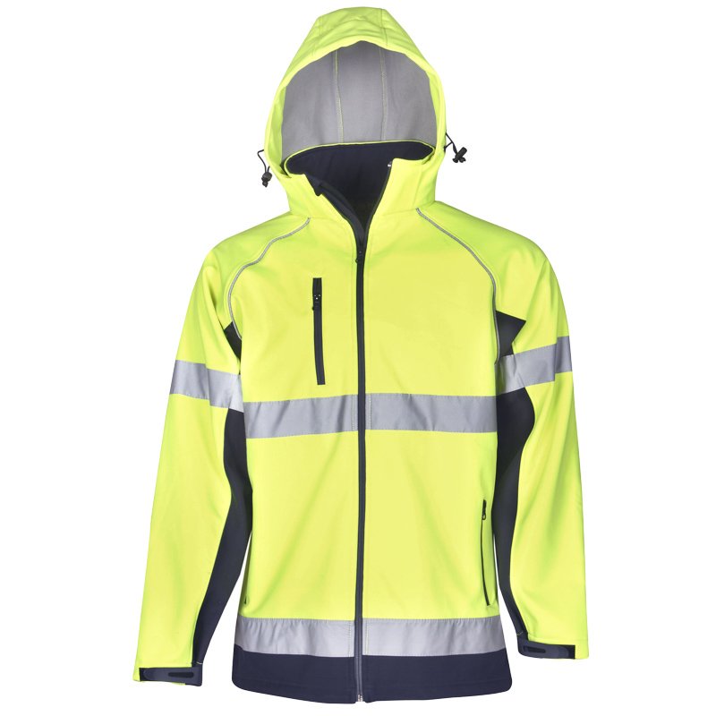 Hi Vis Day Night Soft Shell Jacket with Detachable Hood Yellow/Navy Small