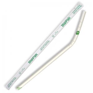 Biodegradable Regular White Bendable Individually Wrapped Straws 6mm (2500/ctn)