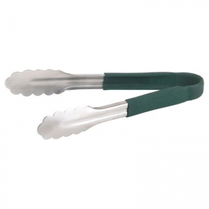Stainless Steel Coloured Handle 23cm Tongs Green (each)