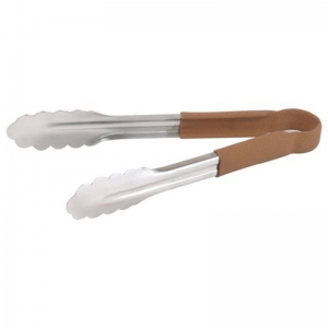 Stainless Steel Coloured Handle 23cm Tongs Brown (each)