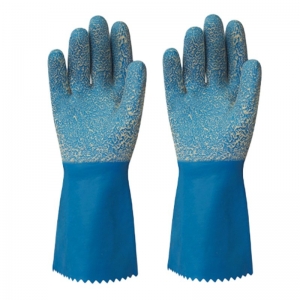 Blue Cotton Lined Rubber Glove 30cm Sandy Rough Grip Small Size 8 (1/pair)