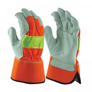 Hi Vis Leather Rigger Gloves Medium Size 9 (1 pair)