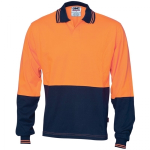 Hi Vis Orange/Navy Long Sleeve Cool Breeze Cotton Jersey Food Industry Polo - XS