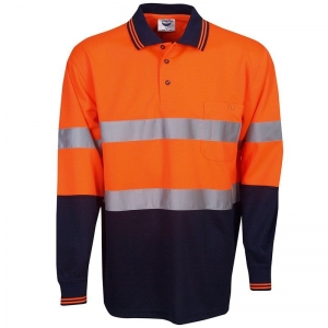 Hi Vis Orange/Navy Day/Night Long Sleeve Polyester Polo Chest 52cm Small (each)