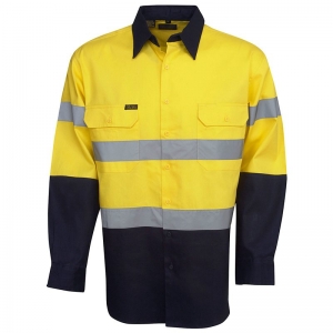 Hi Vis Day/Night Yellow/Navy Long Sleeve Cotton Drill Shirt Collar 37cm Chest 52