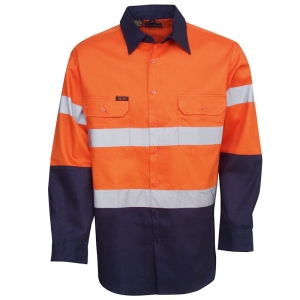 Hi Vis Day/Night Orange/Navy Long Sleeve Cotton Drill Shirt Collar Medium (each)