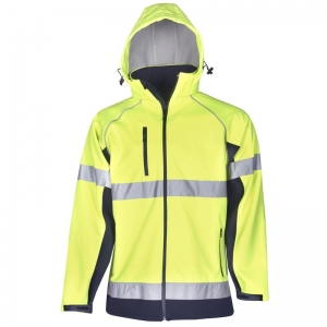Hi Vis Day Night Soft Shell Jacket with Detachable Hood Yellow/Navy 2XLarge