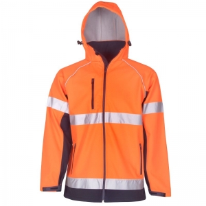 Hi Vis Day Night Soft Shell Jacket with Detachable Hood Orange/Navy Small