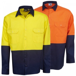 Hi Vis Long Sleeve Cotton Drill Shirt Collar (Each)