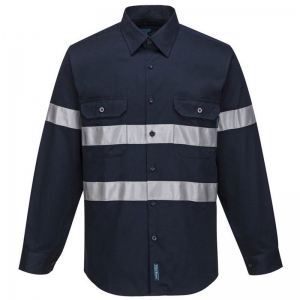 Cotton Drill Navy Long Sleeve Shirt with Reflective Tape (each)