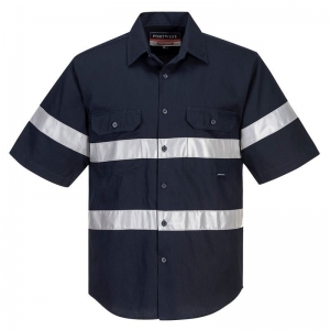 Cotton Drill Navy Short Sleeve Shirt with Reflective Tape (each)