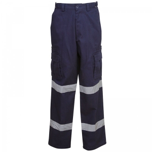 Hi Vis Heavy Drill Navy Cargo Trousers Regular Fit with Reflective Tape (each)